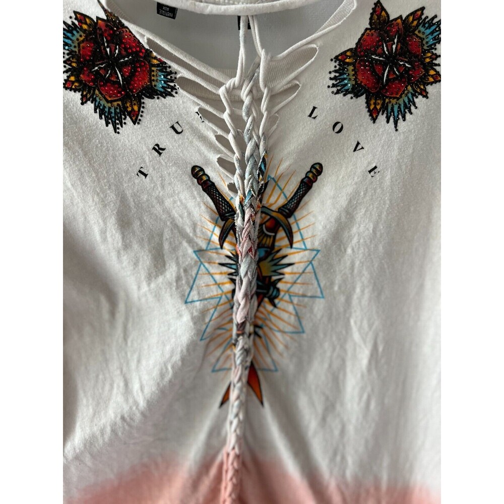 Affliction T-Shirt Sacred Oath Biker Tattoo color block peach  XL - Picture 9 of 12